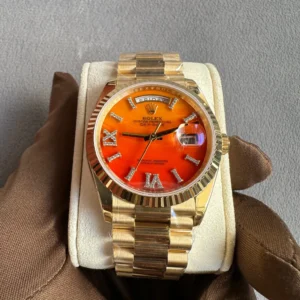 Rolex Day-Date 36 Orange Diamond Dial Full Yellow Gold
